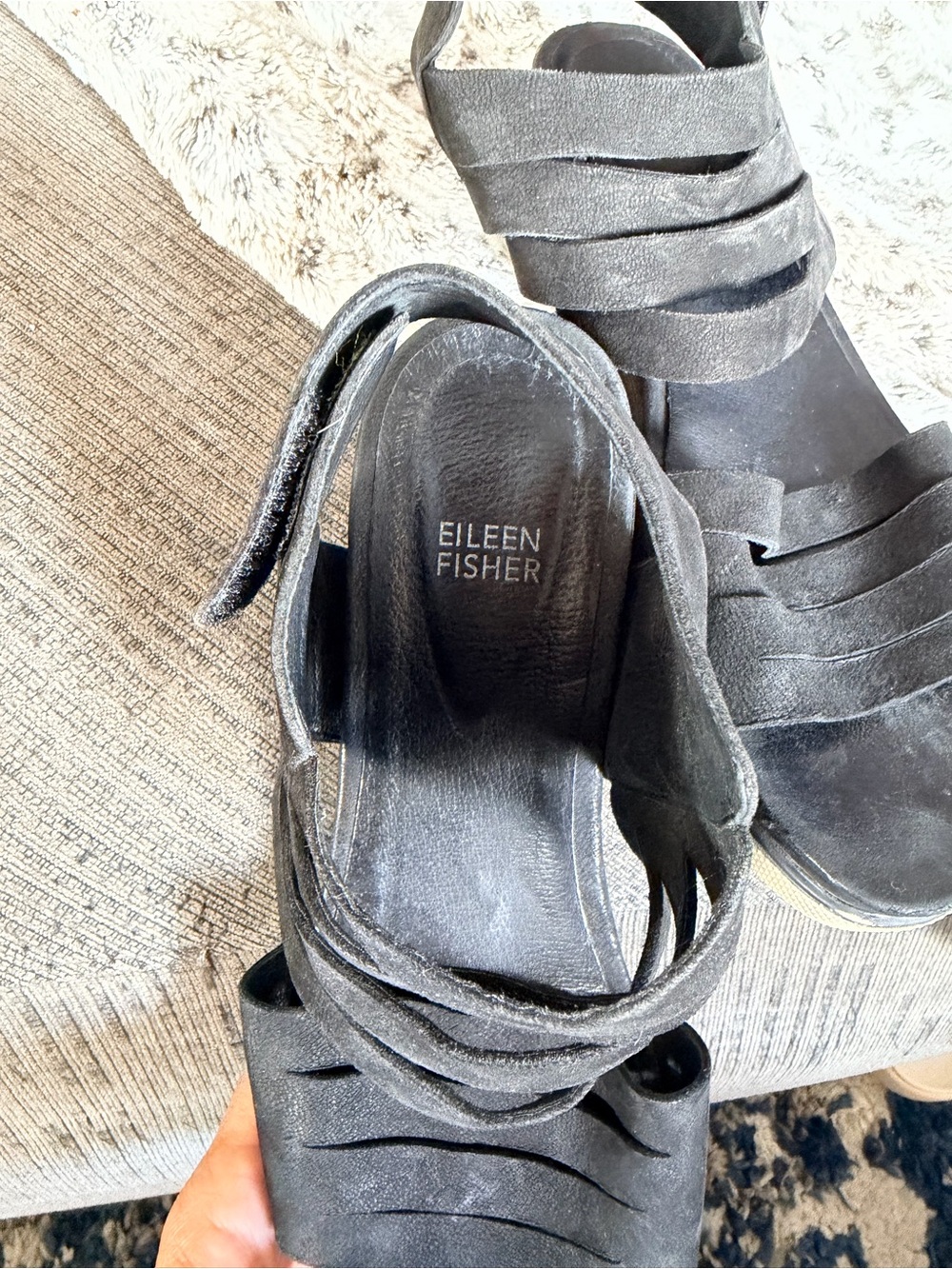 Eileen Fisher Black Suede Wedge Sandals